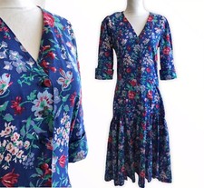 1980 cotton midi dress , floral dress , small , tea dress , feminine
