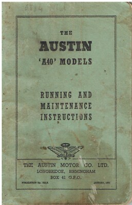 AUSTIN A40 DEVON SALOON (1947-51) ORIG OWNERS INSTRUCTION & MAINTENANCE HANDBOOK