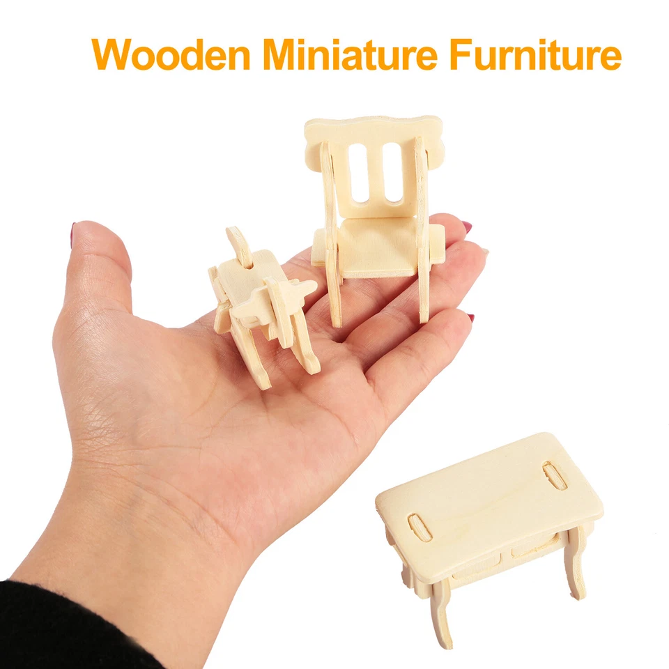3D Wooden Dollhouse Furniture Puzzle DIY House Room Miniature Model Set Kid Gift - Image 3 of 4
