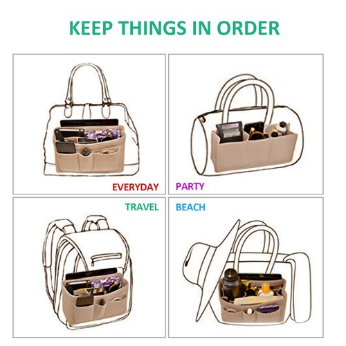 Cartera de fieltro bolso organizador puntera inserción multi bolsillo bolsa de almacenamiento en bolsa modeladora - Imagen 51 de 62