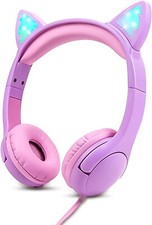 Olyre Kids Headphones, Safe 85db Volume Control Light Up Cat Ear Headphones