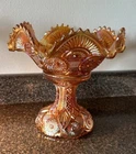 Antique Marigold Carnival Glass Large Compote Punch 2 Pc Pedestal Bowl Gorgeous!