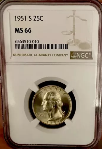 1951-S Washington Quarter-NGC MS66, Blast White.