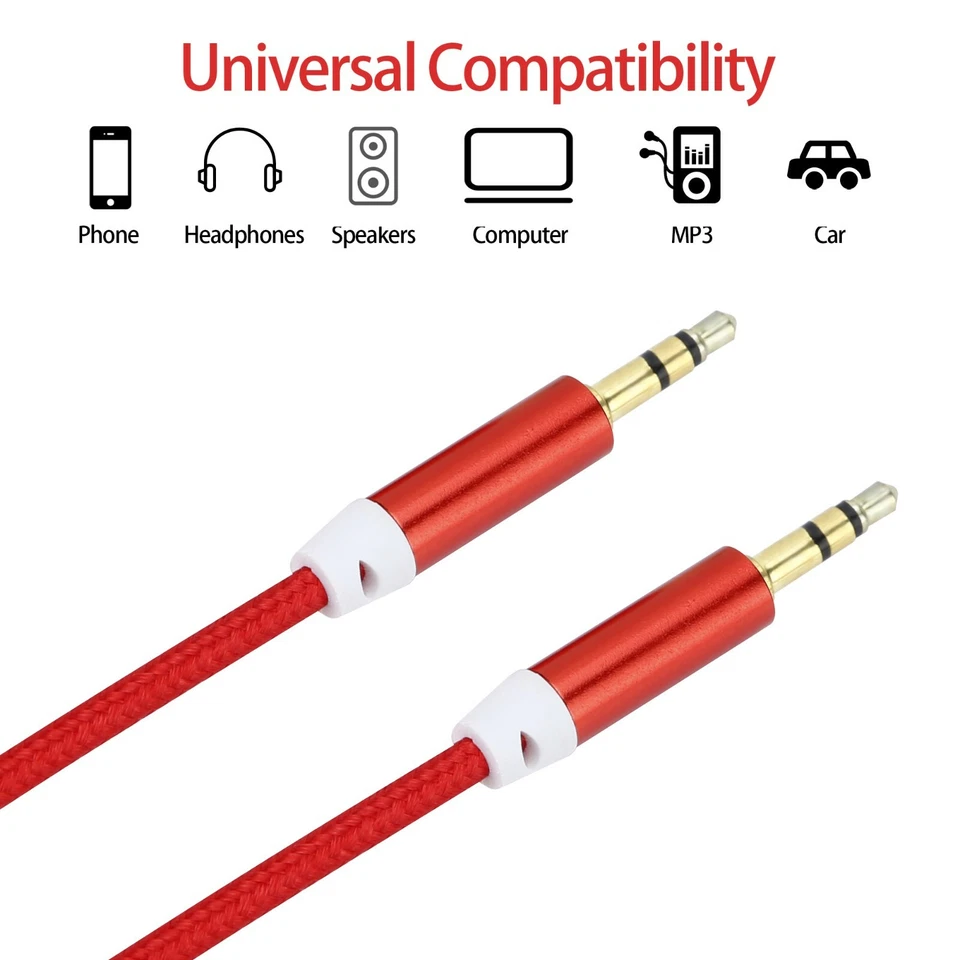 1m Strong Braided Stereo Audio Auxiliary Lead 3.5mm Jack Male Aux Cable Car Mp3 - Image 4 of 4