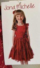 JONA MICHELLE GIRL'S LACE SATIN BOW DRESS RED 8 NWT