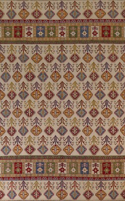 Ivory Geometric Super Kazak Vegetable Dye Hand-knotted Area Rug 8'x11' Carpet