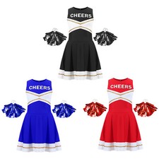 Kids Girls Cheer Leader Costume Patchwork Cheerleading Outfit Halloween Uniform