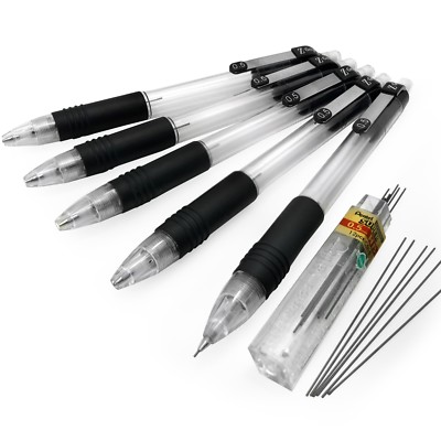Zebra Z-Grip Mechanical Pencil 0.5mm Pack of 5 + 12 Pentel 0.5mm