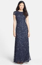 Adrianna Papell Short Sleeve Sequin Mesh Gown (size 2)