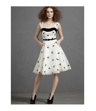 BHLDN Anthro Dress Hitherto Floating Flock Bird Silk Organza Velvet dress