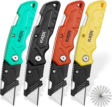 4-PACK Folding Box Cutter: Heavy Duty Plastic Utility Knife with 20Pcs SK5 Quick