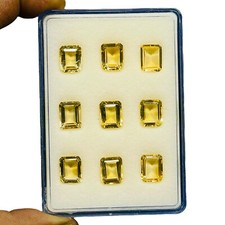 VVS 9 Pcs Natural Brazilian Citrine 11x9mm Emerald Cut Loose Untreated Gemstones