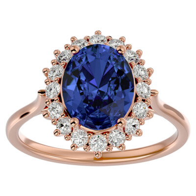 14K Rotgold 2,75 Karat ovale Form Tansanit und Halo Diamant Ring