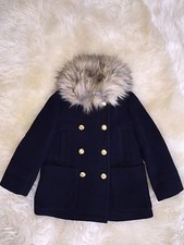 NEW 228 J Crew Crewcuts Girls' Chateau Faux Fur Collar Coat C8583 4/5 Navy NWT