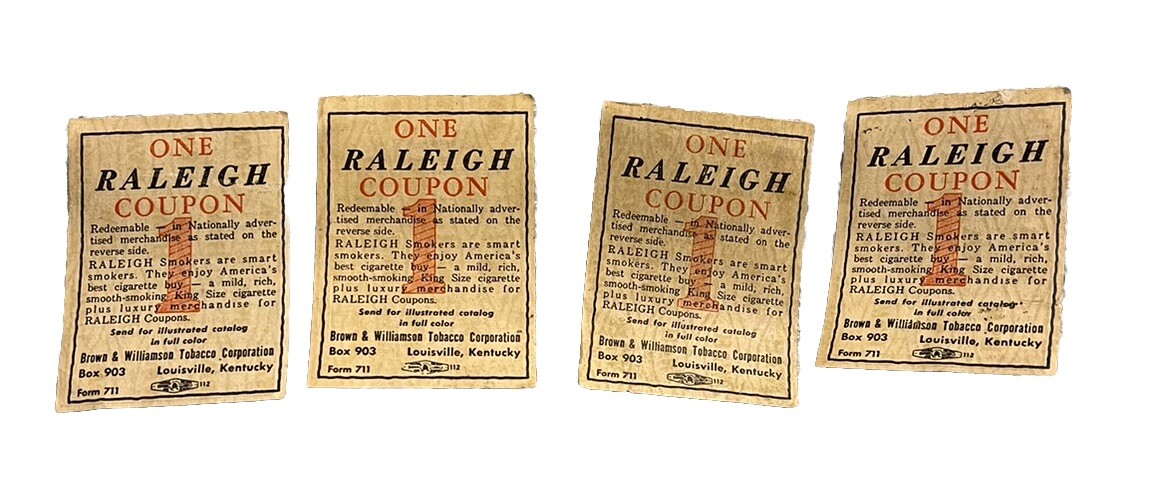 1963 Raleigh Coupons (lot of 4), Brown & Williamson Tobacco Corp.  Louisville, KY