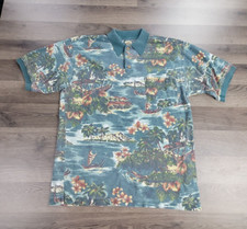 Tommy Bahama Polo Shirt Mens Medium Blue Short Sleeve Tropical Vacation Beach