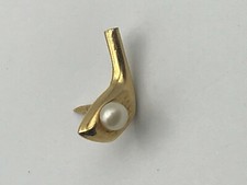 Gold Tone Golf Club Head Faux Pearl Tie Tac With Chain Golfing  A9