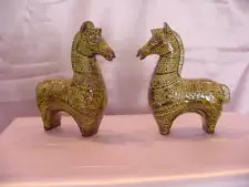 VINTAGE MID CENTURY MODERN ITALIAN POTTERY PAIR TROJON HORSE FIGURES
