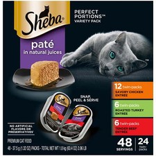 Sheba Wet Cat Food Pate Variety Pack, Savory Chicken, Roasted Turkey, and Tender