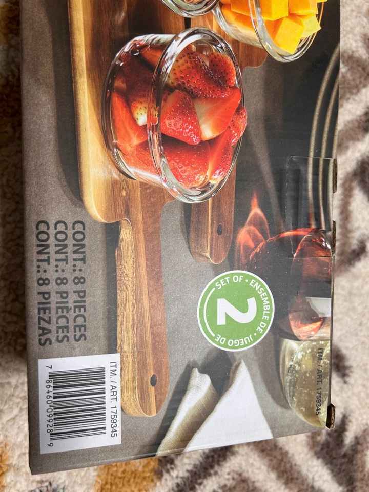 Home Essentials set of 2 Acacia Serving Boards with 6 Glass Bowls - Image 3 of 3