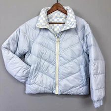 Marine Layer Archive Reversible Puffer Jacket Size L Arctic Ice Blue Check Apres