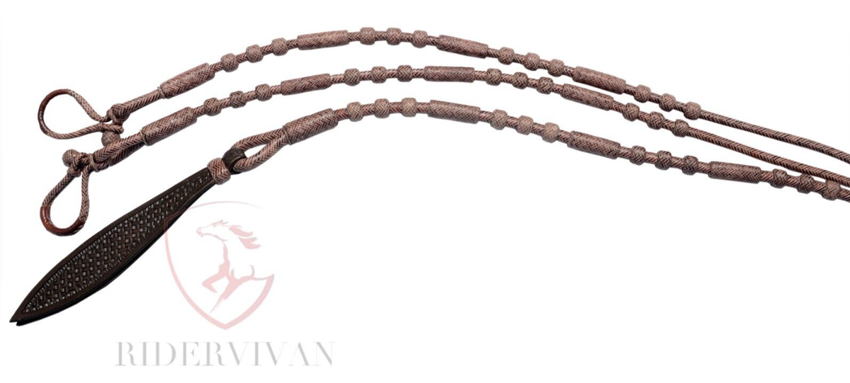 Romal Reins Châtaignier Cerise – 20 Tresses, Style Oklahoma, 48 Pouces, Cuir Brut
