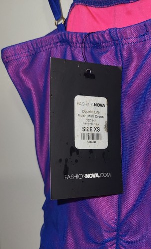 Fashion Nova Royal Blue & Pink Combo Mesh Mini Dress Double Life Size XS NWT - Picture 5 of 5