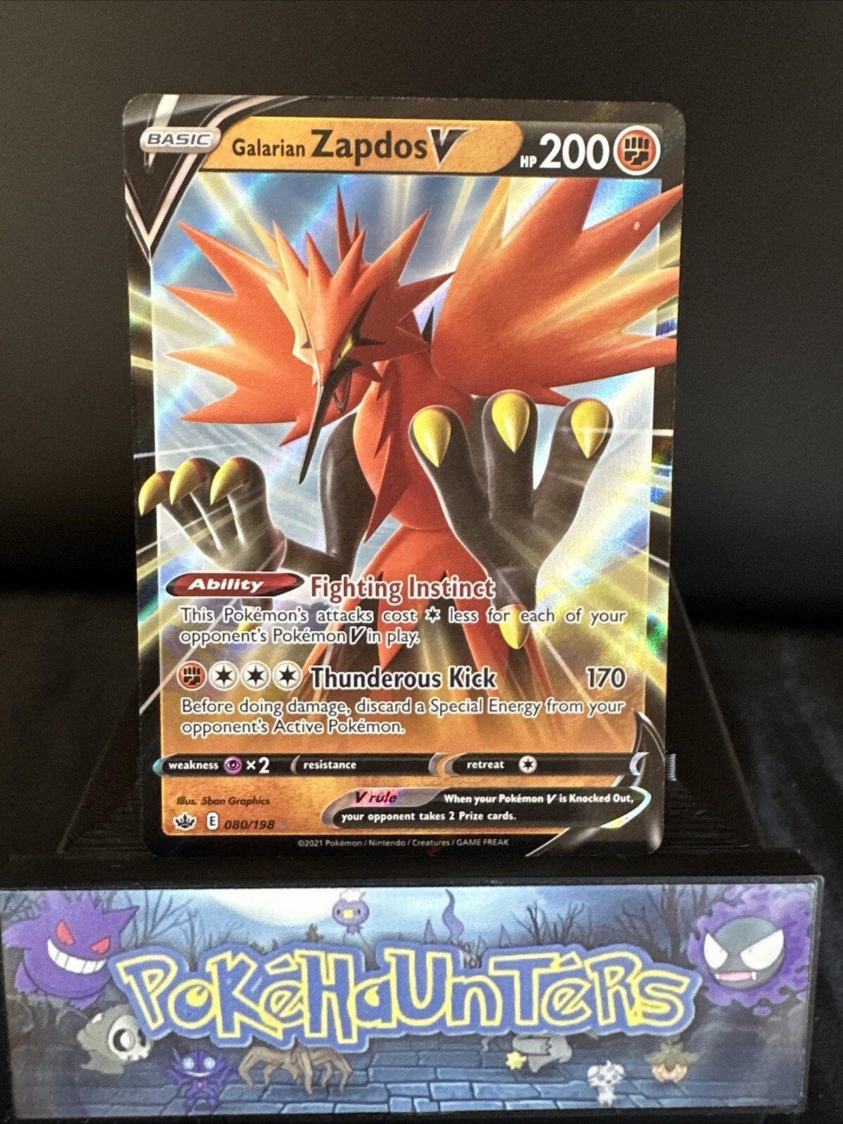 Pokemon card Galarian Zapdos V 080/198 Sword & Shield Chilling Reign Half Art NM