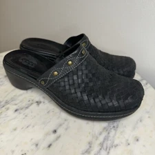 Ecco Woven Black Leather Slip On Clogs EUR 37 US Size 6-6.5 Open Back Mules -L1