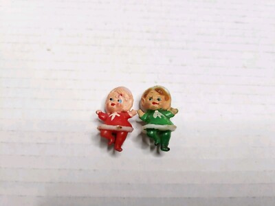 Vintage Dexter Dancing Christmas Pixie Elves Red Green Plastic Mid