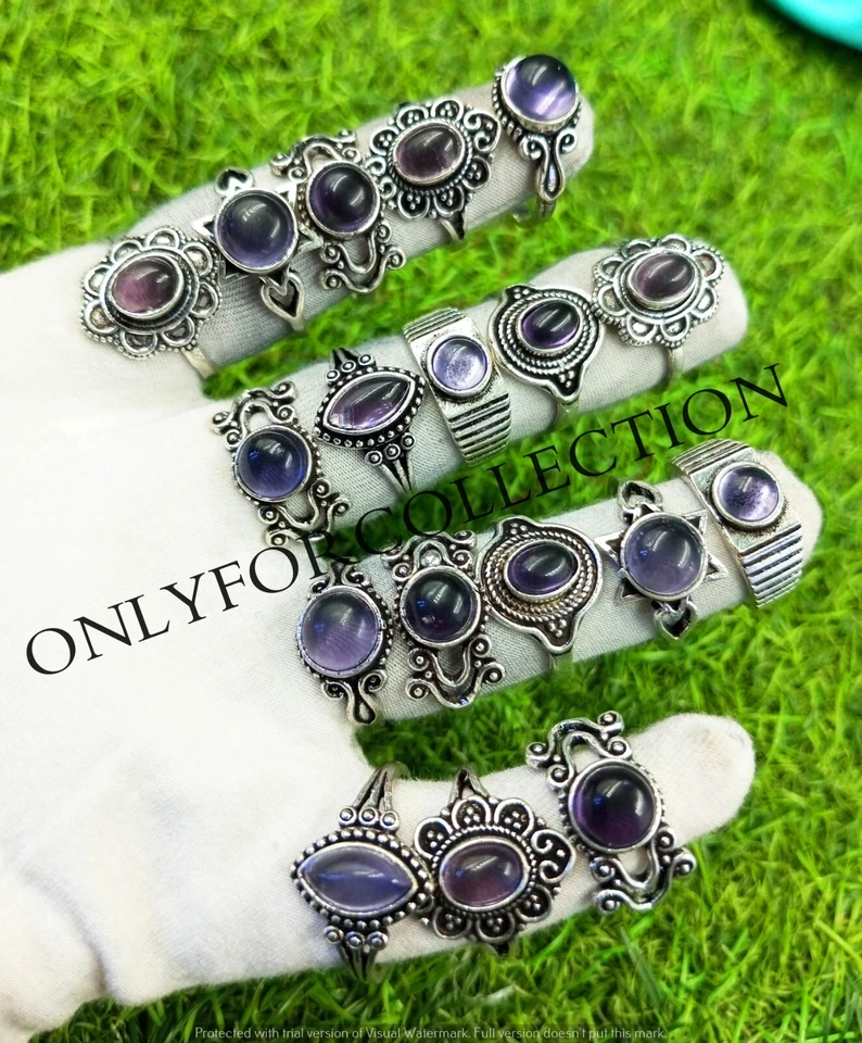 Hermosas piedras preciosas de amatista enchapadas en plata de ley 925 hechas a mano lote de anillos de lujo Foto 2 de 4