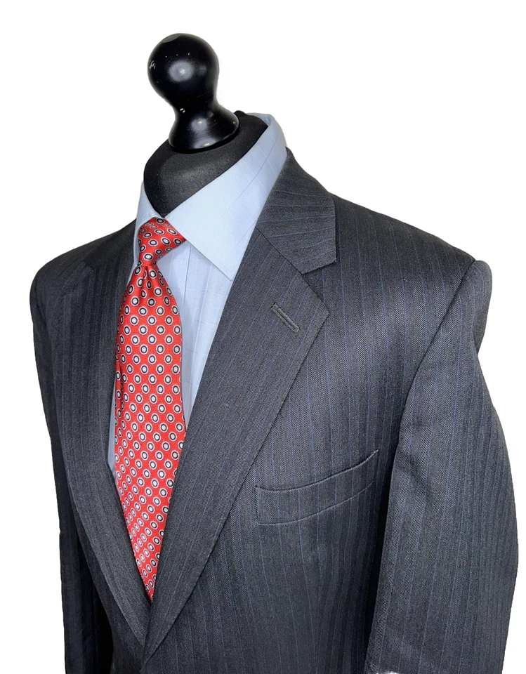 BESPOKE G.D.GOLDING SAVILE ROW LUXURY SUIT JACKET BLUE STRIPED GREY 40R - Image 4 of 4