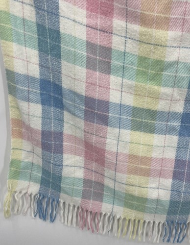 Vintage Beacon Baby Blanket WPL1675 Pastel Plaid Acrylic Fringe Pink Blue 35x44 - Picture 4 of 14