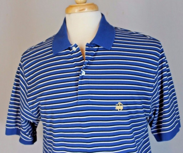 Brooks Brothers Blue Striped Cotton Knit Performance Polo Shirt Mens M