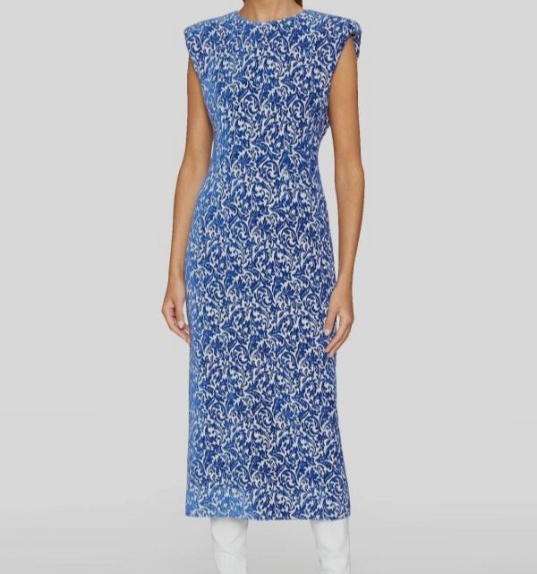 $995 Dries Van Noten Women's Blue Wool Dalilan Porcelain Jacquard