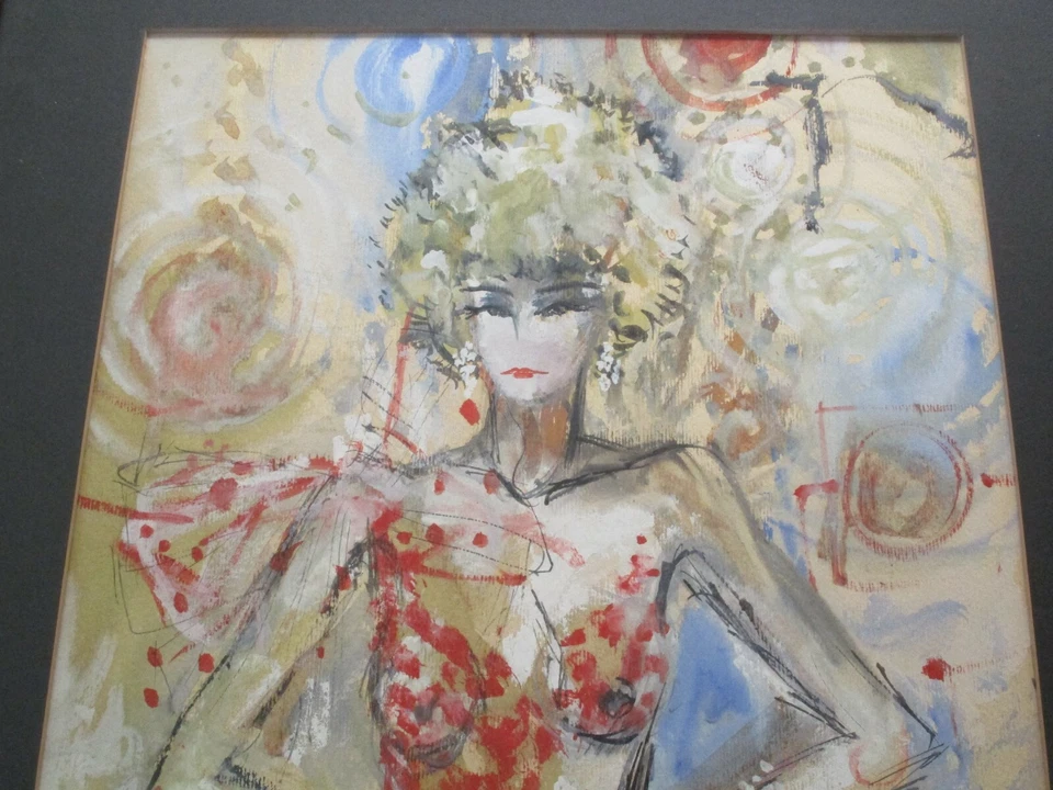 PINTURA ARTISTA MISTERIO MEDIADOS SIGLO RETRATO MODERNO FIRMADO MUJER MODELO MODA Foto 3 de 4