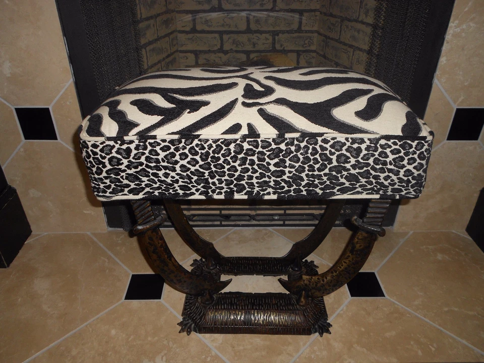 GOTHIC 1920'S FRENCH BENCH SWORD LEGS LARGE PIECE HAMMERED STEEL NEW UPHOLSTERY - Image 3 of 4