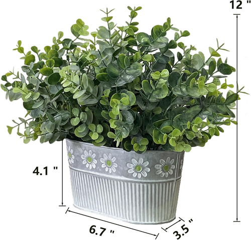 Artificial Potted Eucalyptus Plants, Fake Greenery Plant Arrangements in Rustic - Picture 3 of 12