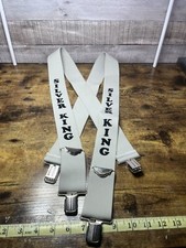 Vintage Suspenders Clip On Adjustable  Silver King  . Gray Black Letters