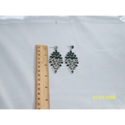 Green Rhinestone Necklace Earring Set, Bridal Party Formal MOB wedding Jewelry - Picture 4 of 6
