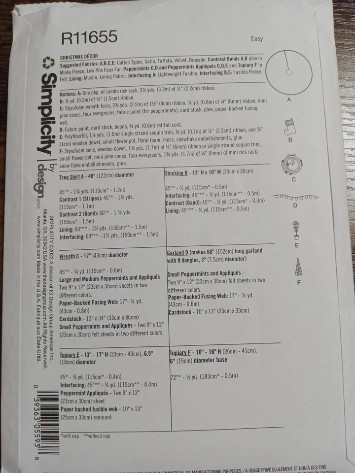 R11655 Medias, Corona Patrón de Costura Simplicity Decoración Navidad. Talla única Foto 2 de 2