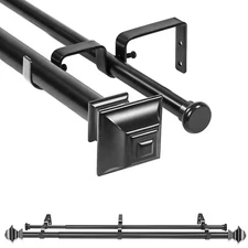1" Pila Flat Button Double Drapery Curtain Window Rod Set, 28"-120"