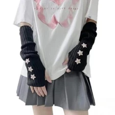 Y2K Women Teens Knitted Arm Warmers Japanese Harajuke Cosplay Lolita Cute Top