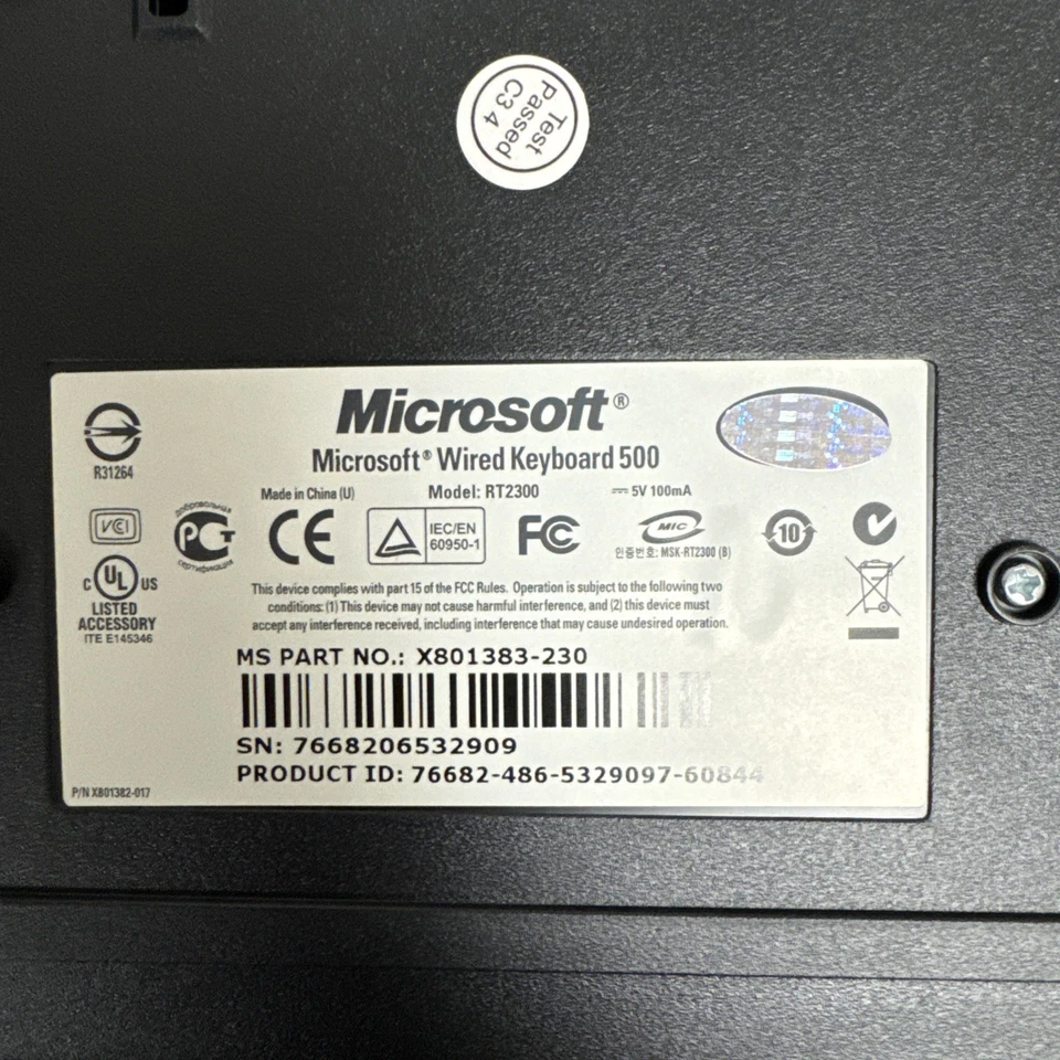 Microsoft Wired Keyboard 500 Model Number Rt 2300 - Image 3 of 4