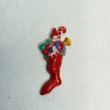Vintage Molded Plastic Pin Brooch Christmas Stocking Filled With Toys 2.75”