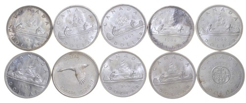 Lot of 10 Canada - Unc - Our Choice 80% Silver Dollar Unc, 1961-1967 *8461