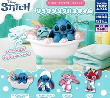 Disney Character Stitch Relaxing Bath Time Complete 4 Set Capsule Toy Gacha NEW