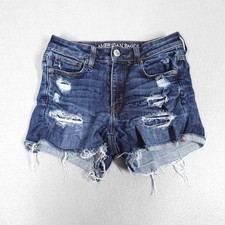American Eagle Shorts Women 4 Blue Hi-Rise Shortie Distressed Denim Stretch AE