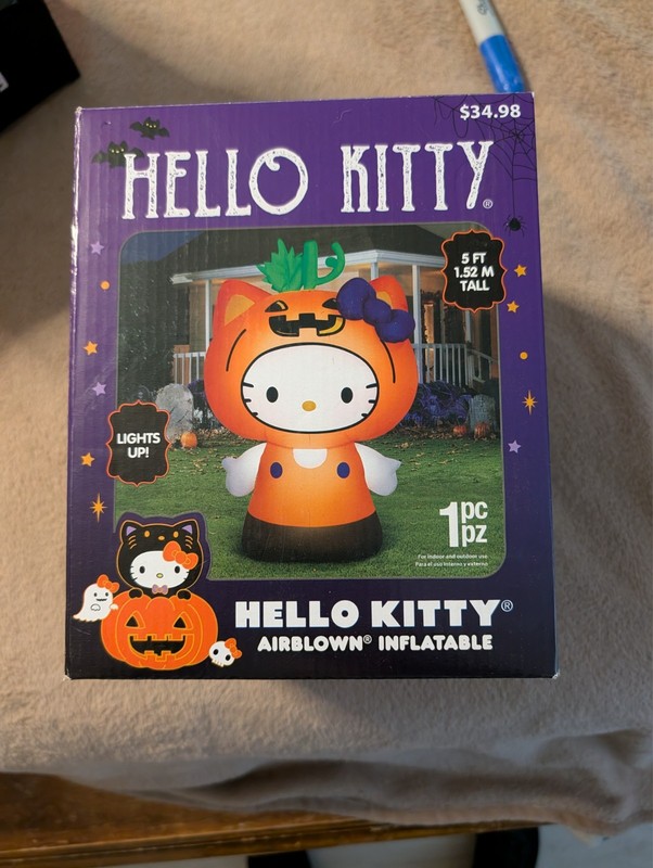 New in box Gemmy  Halloween Hello Kitty in Pumpkin Suit Yard Inflatable with LED