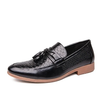 Male Casual Leather Shoes British Business Trend Crocodile Print Pointy Slip-on 
